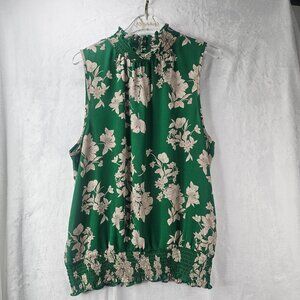 Sienna Sky Women Top Green Floral Smocked Neck Sleeveless Blouse Size L